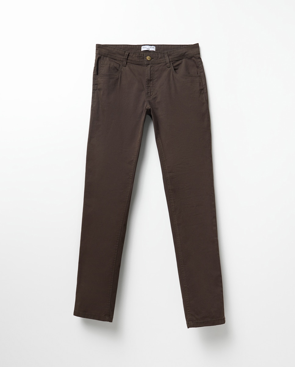 Calças Slim com 5 Bolsos Castanho-5