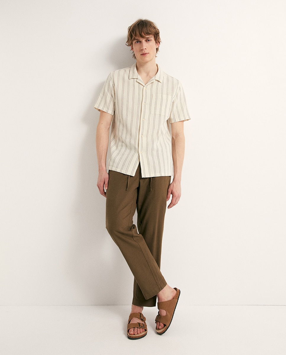 Camisa Rústica às Riscas Camel-2