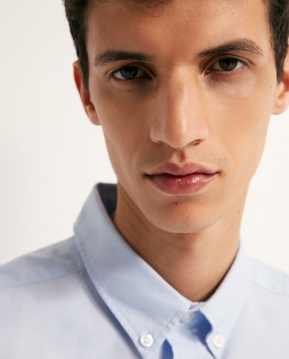 Camisa de Manga Curta Oxford Azul-claro-3