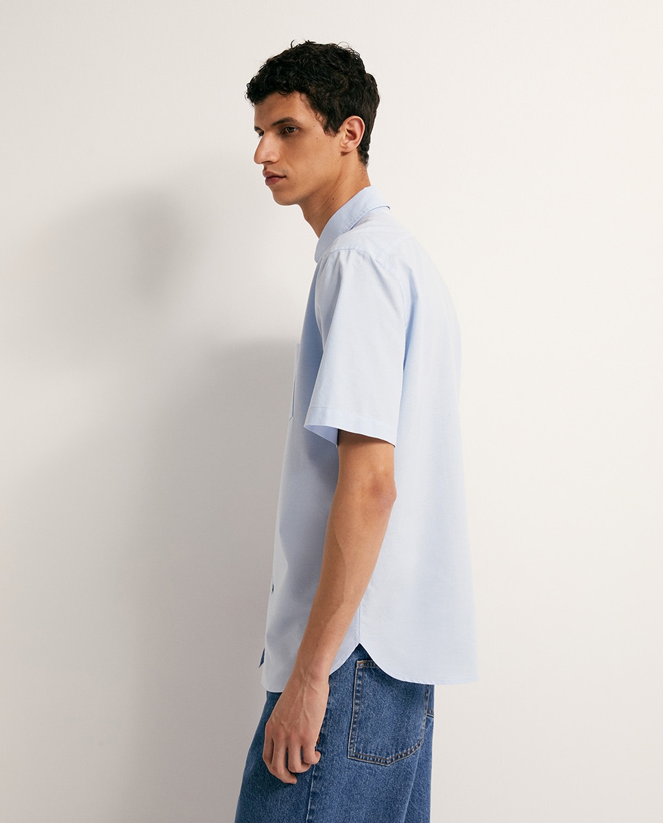 Camisa de Manga Curta Oxford Azul-claro-4