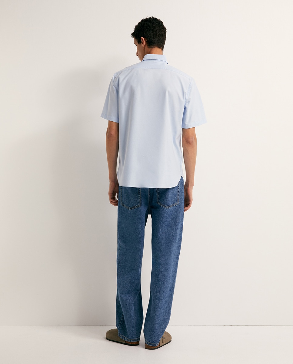 Camisa de Manga Curta Oxford Azul-claro-5