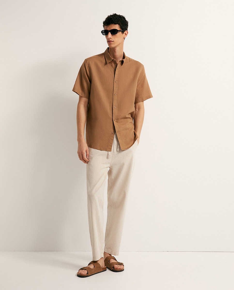 Camisa de Linho Camel-2