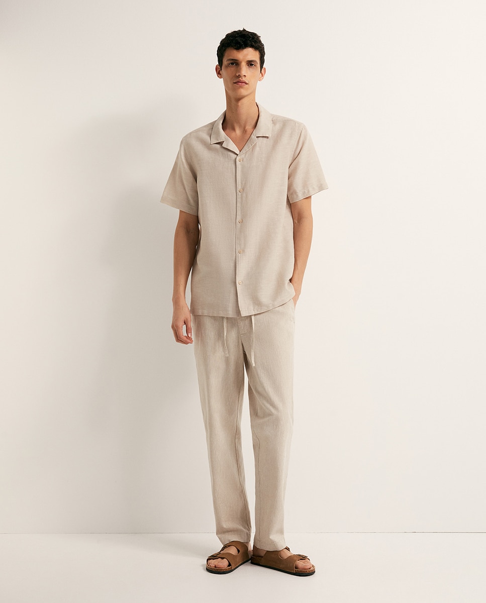 Camisa de Linho Bege-5