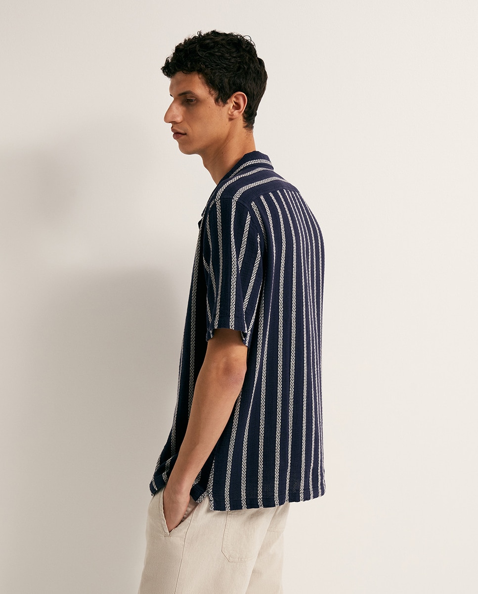 Camisa Rústica às Riscas Marinho-4
