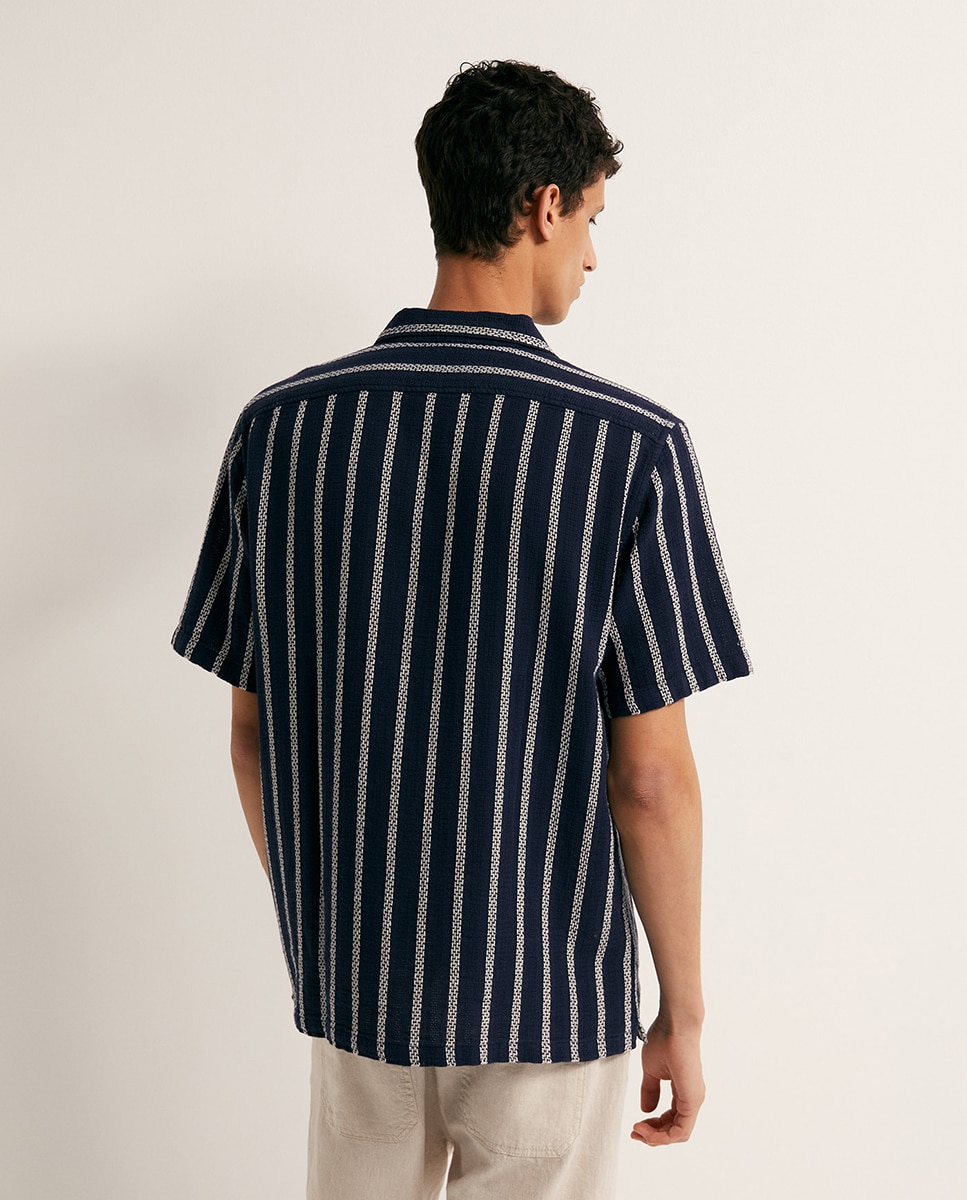 Camisa Rústica às Riscas Marinho-5