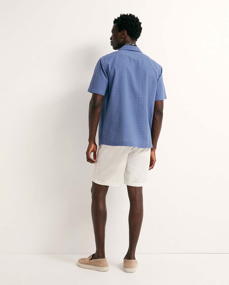 Camisa Seersucker aos Quadrados Azul-6