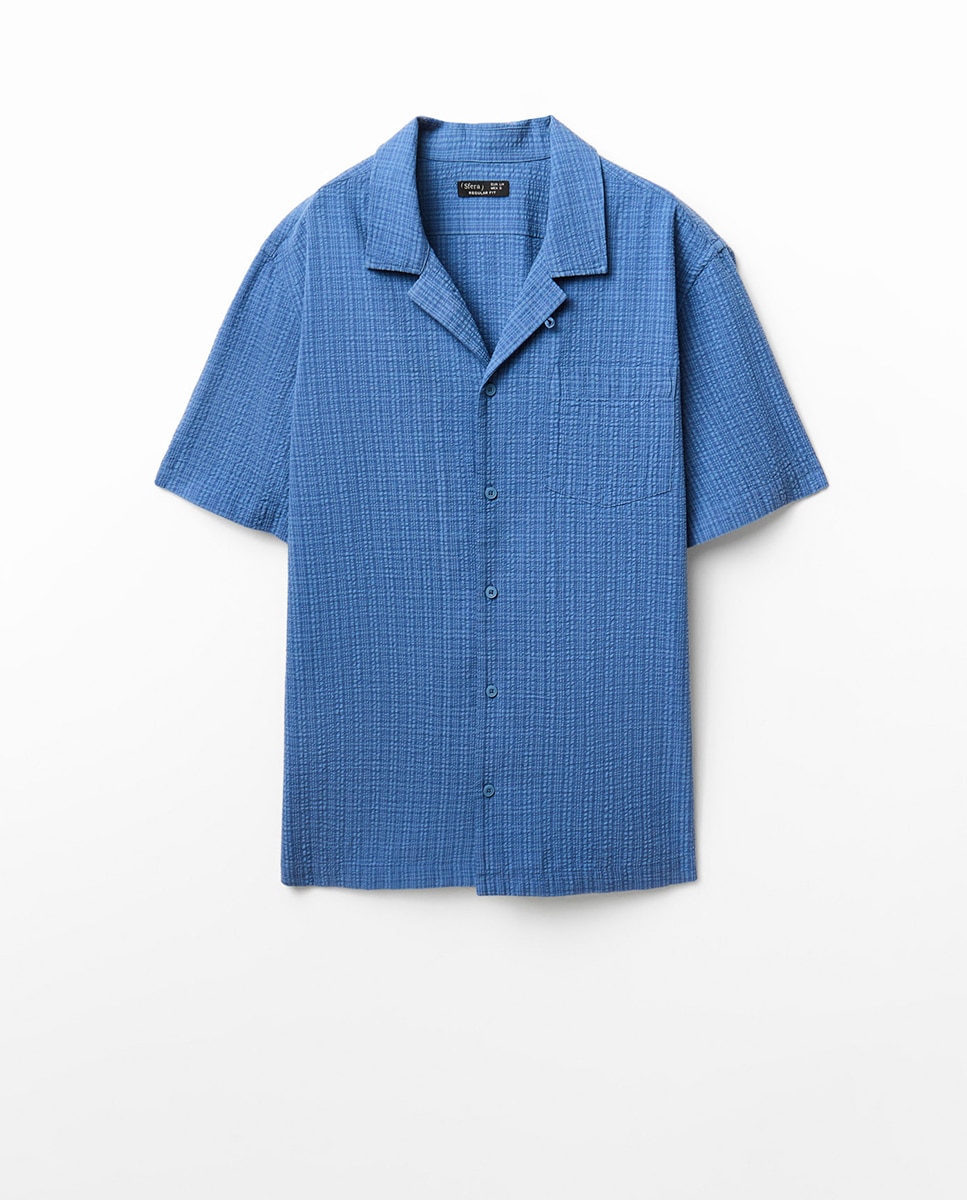 Camisa Seersucker aos Quadrados Azul-7