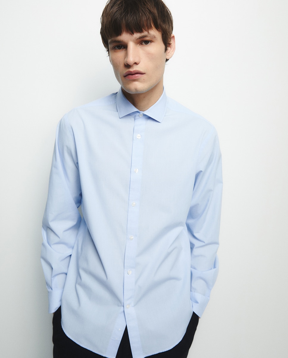 Camisa Regular aos Micro Quadrados Azul-1