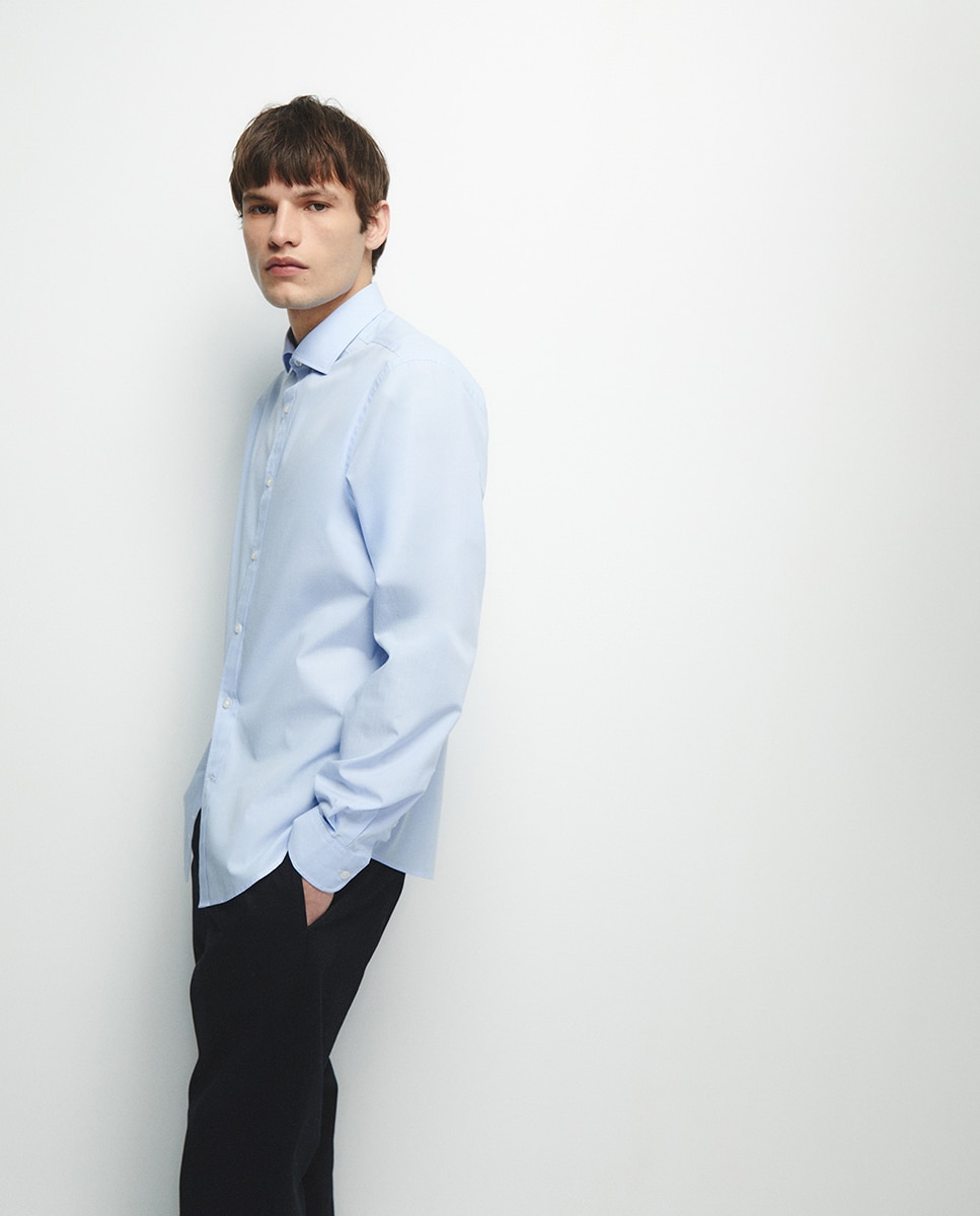 Camisa Regular aos Micro Quadrados Azul-4