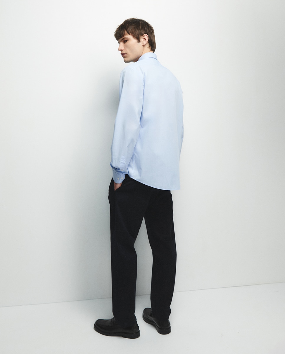 Camisa Regular aos Micro Quadrados Azul-5