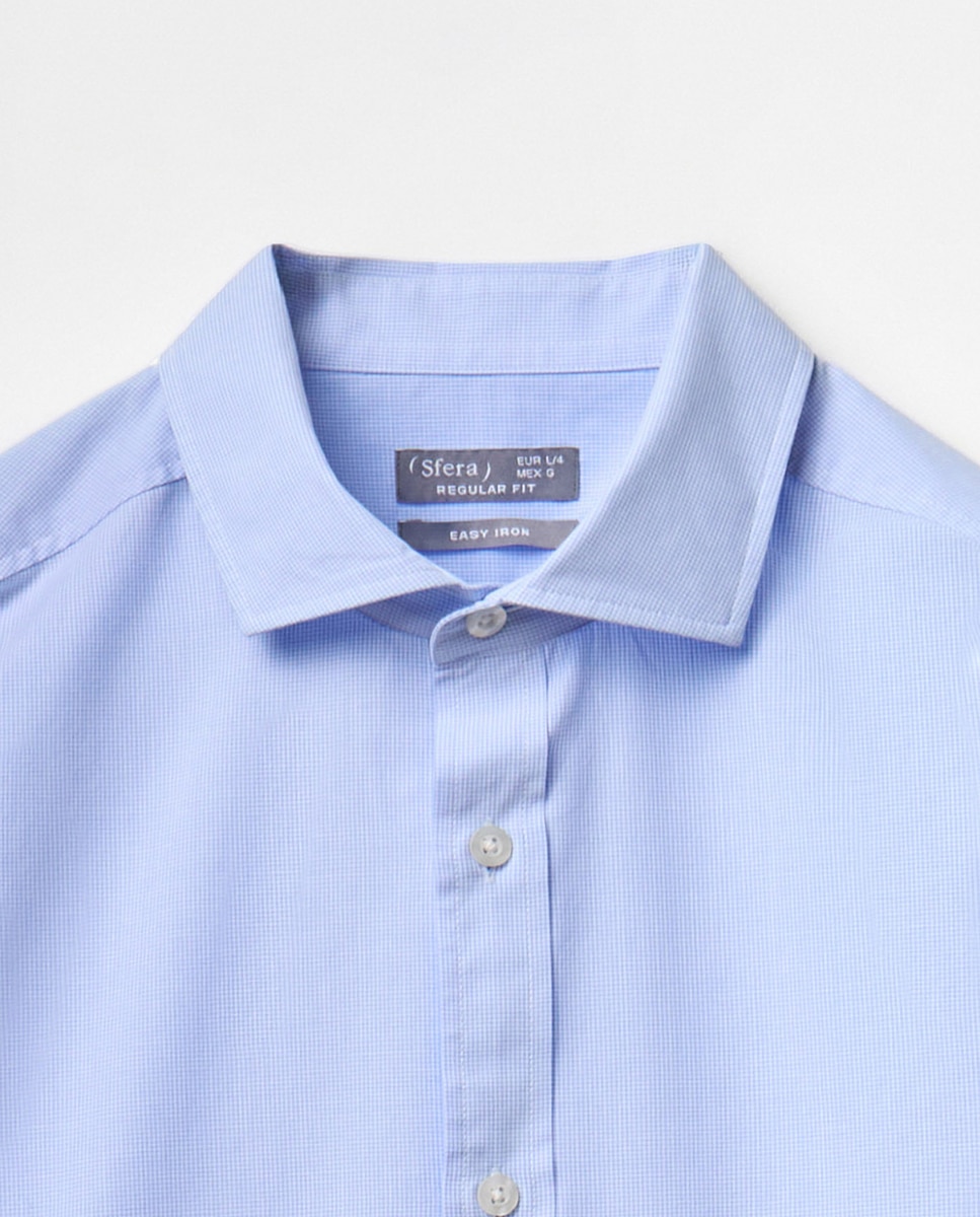 Camisa Regular aos Micro Quadrados Azul-7