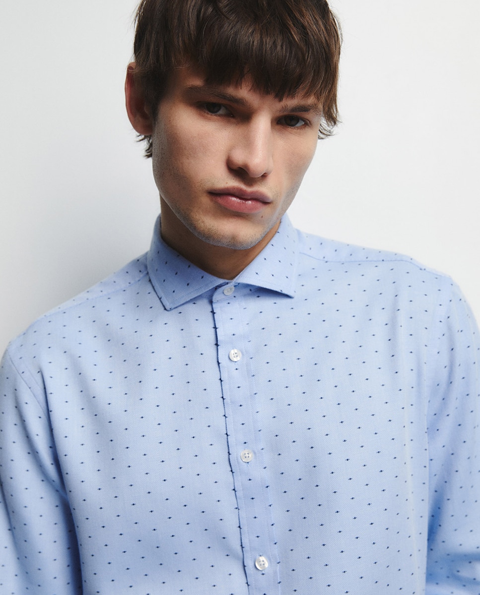 Camisa Estampada com Estrutura Azul-2
