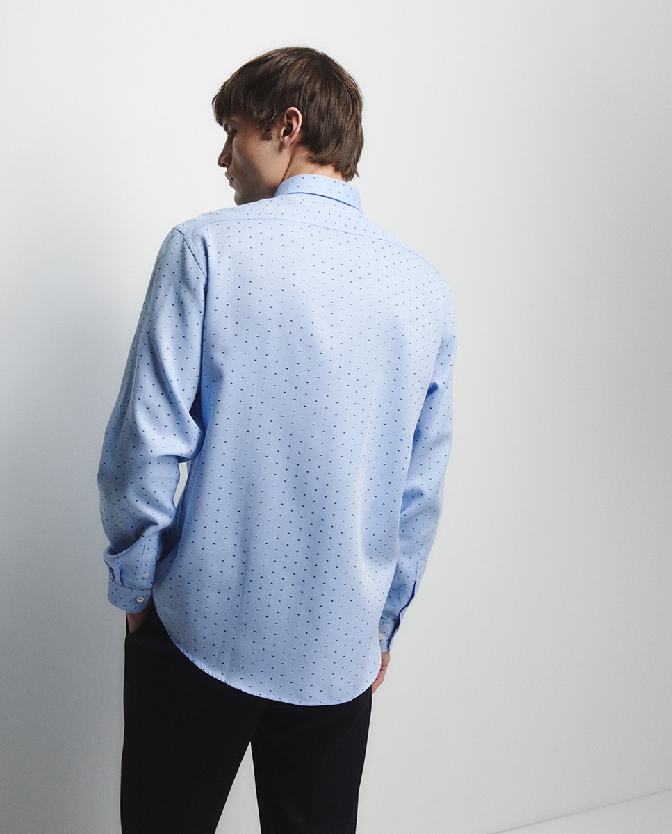 Camisa Estampada com Estrutura Azul-4