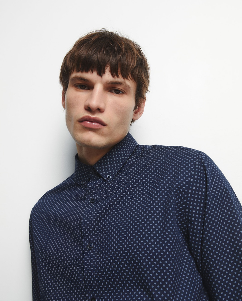 Camisa Estampada Slim Azul-marinho-3