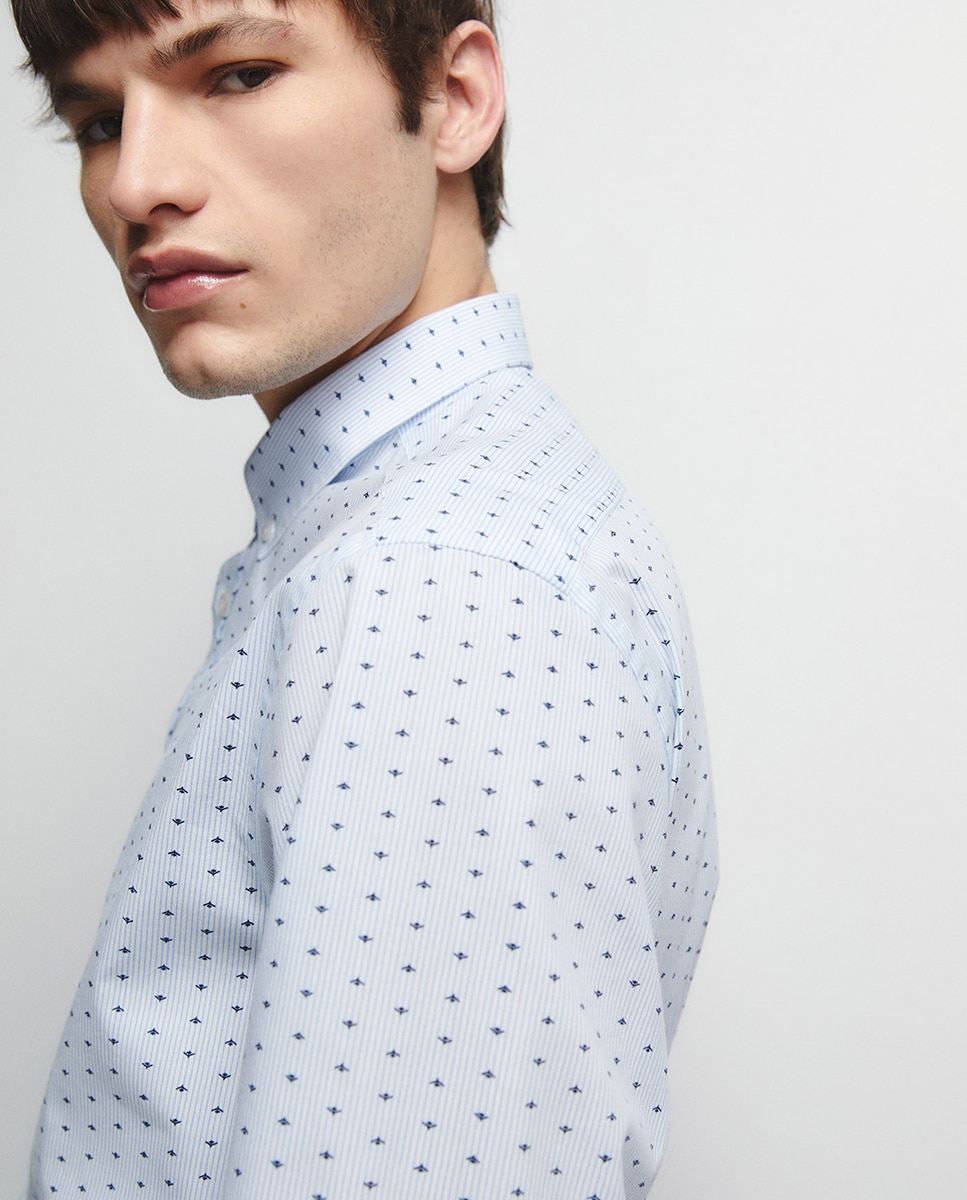 Camisa Estampada com Risca Branco-3