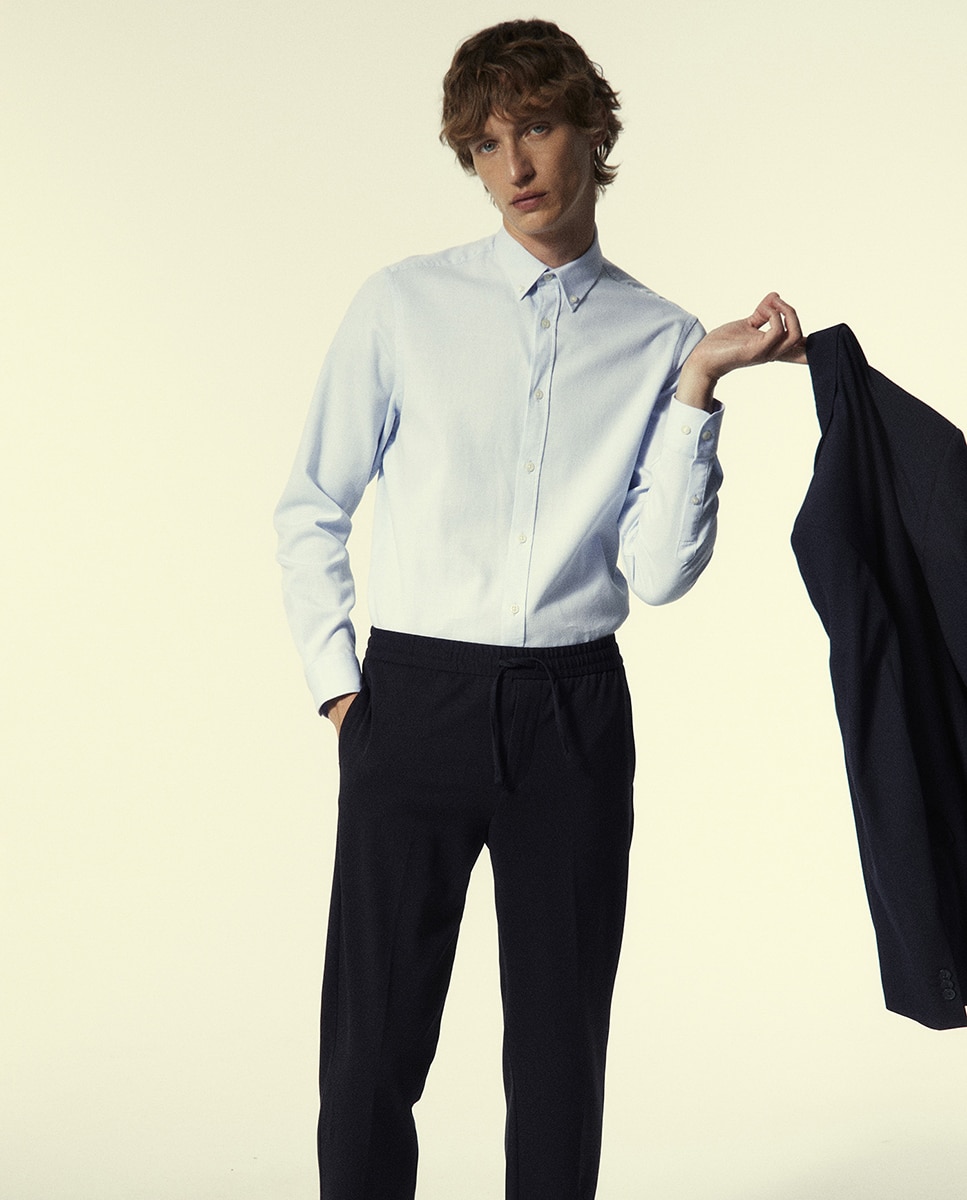 Camisa com Estrutura Slim Azul-2