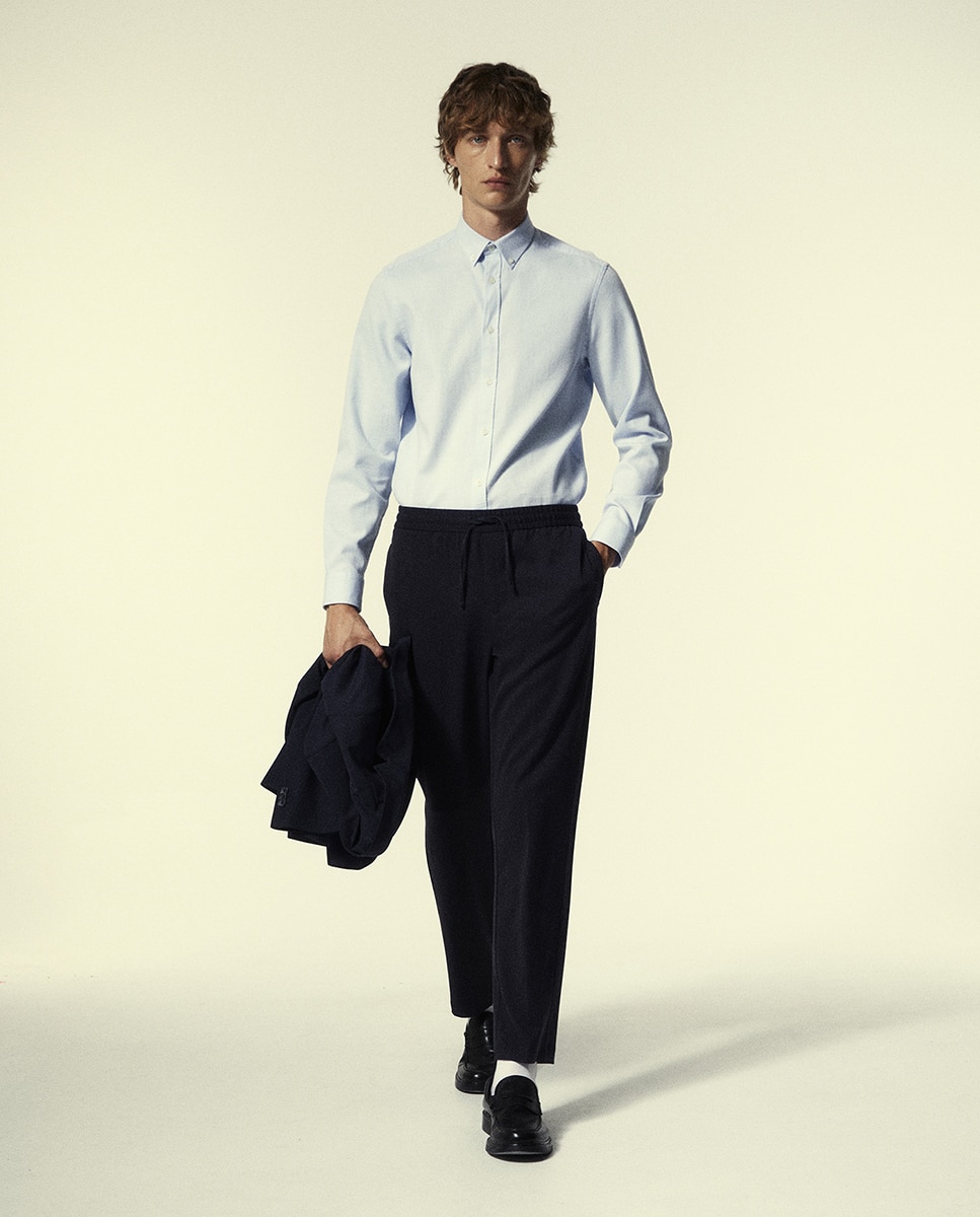 Camisa com Estrutura Slim Azul-3