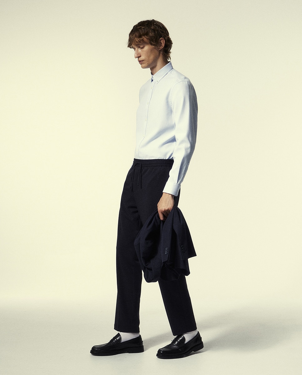 Camisa com Estrutura Slim Azul-4