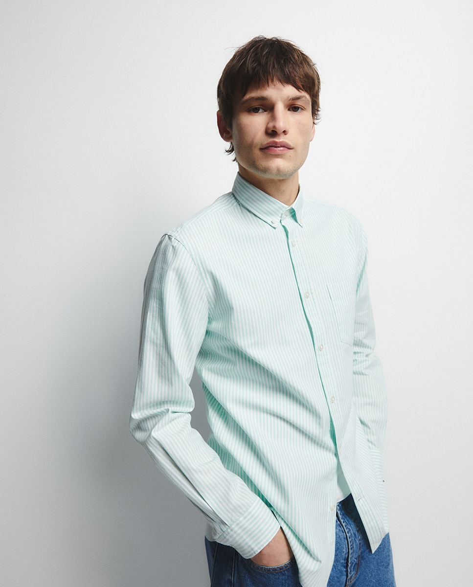 Camisa Oxford às Riscas Verde-2