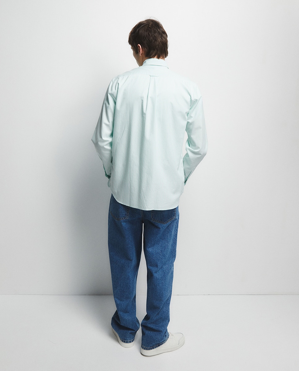 Camisa Oxford às Riscas Verde-6