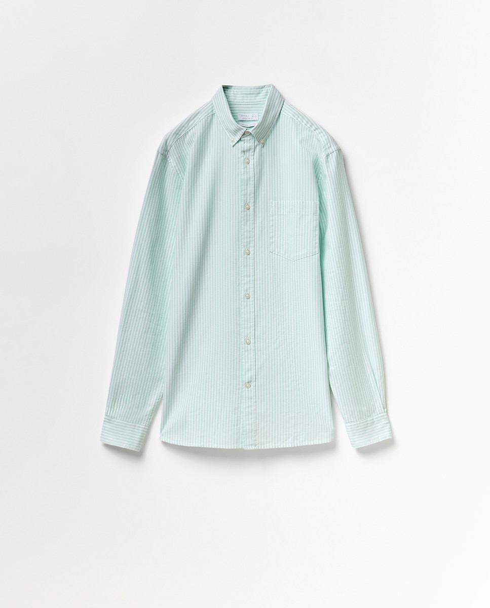 Camisa Oxford às Riscas Verde-7