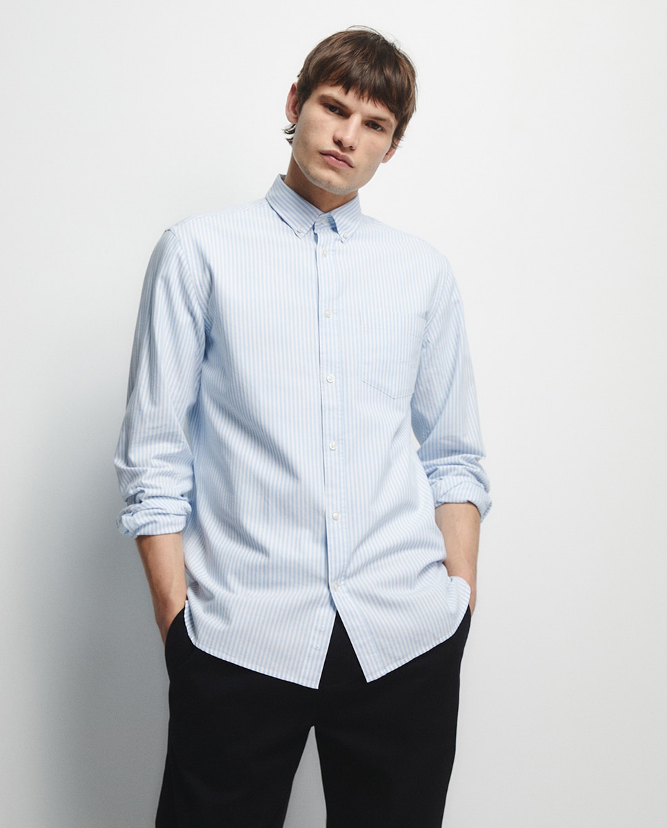 Camisa Oxford às Riscas Azul-2