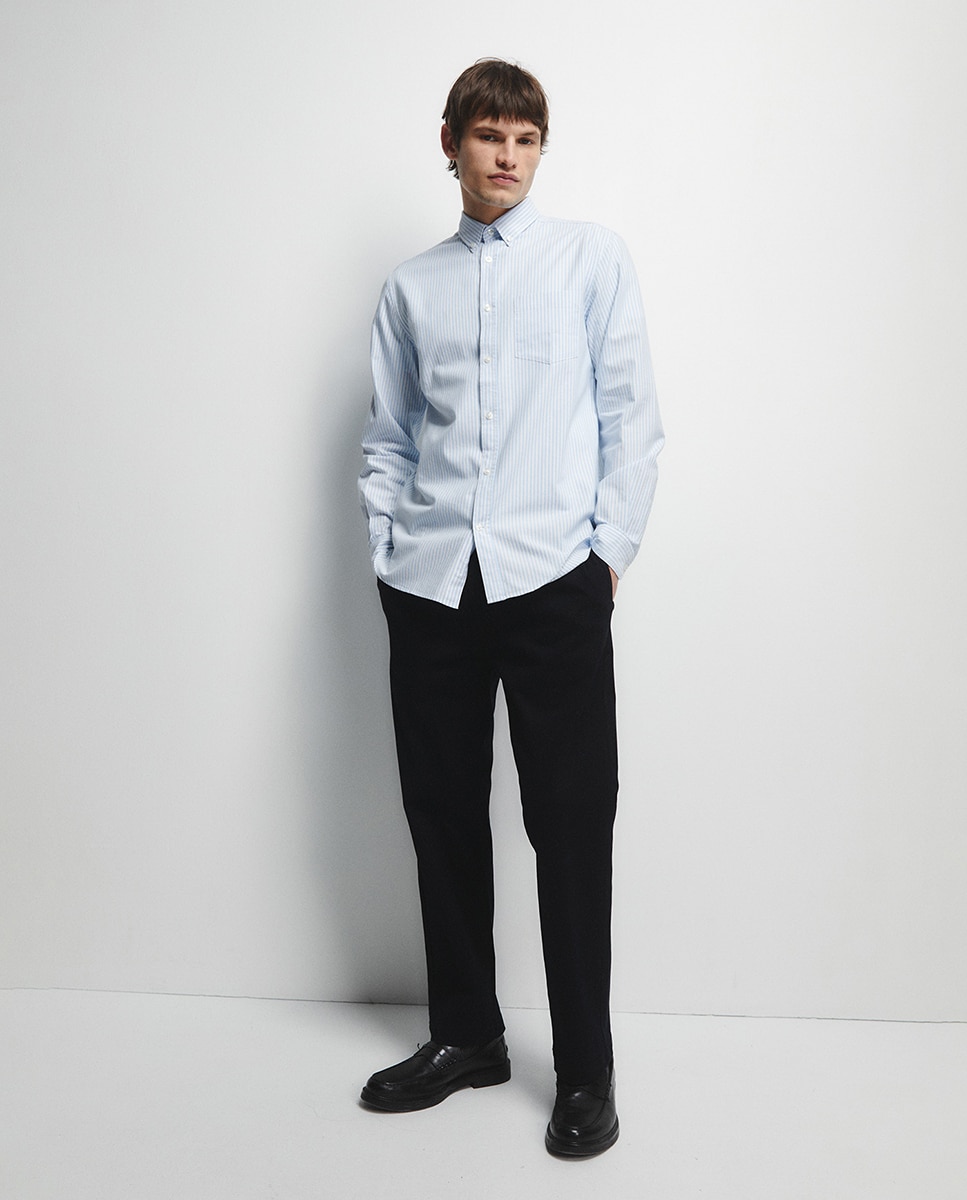 Camisa Oxford às Riscas Azul-3