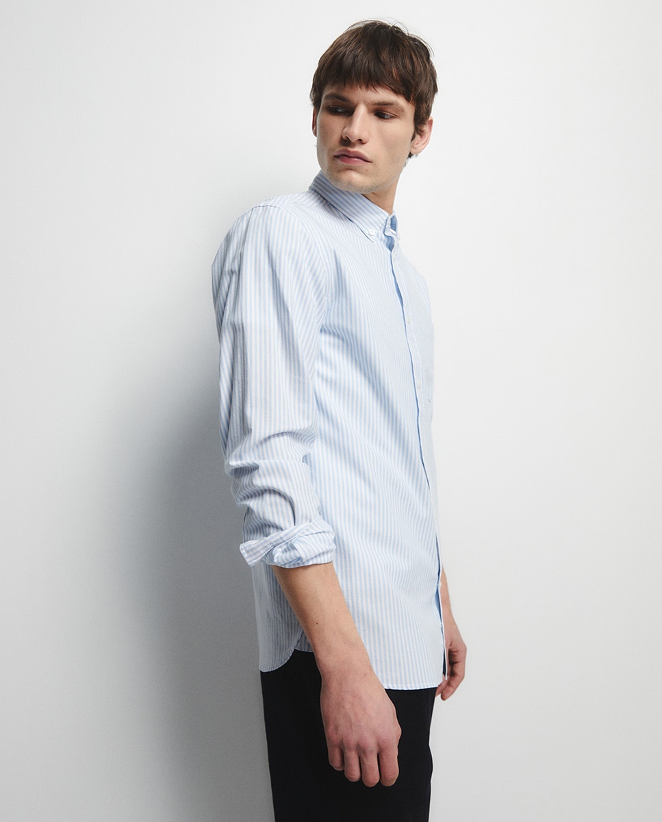 Camisa Oxford às Riscas Azul-5