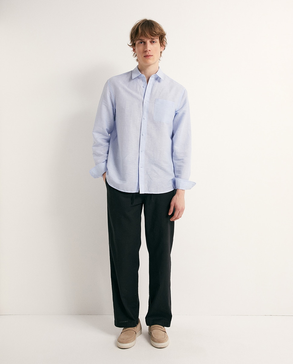 Camisa de Linho Azul-claro-5