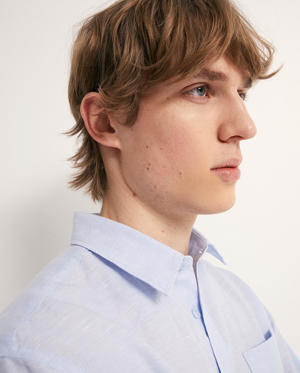 Camisa de Linho Azul-claro-6