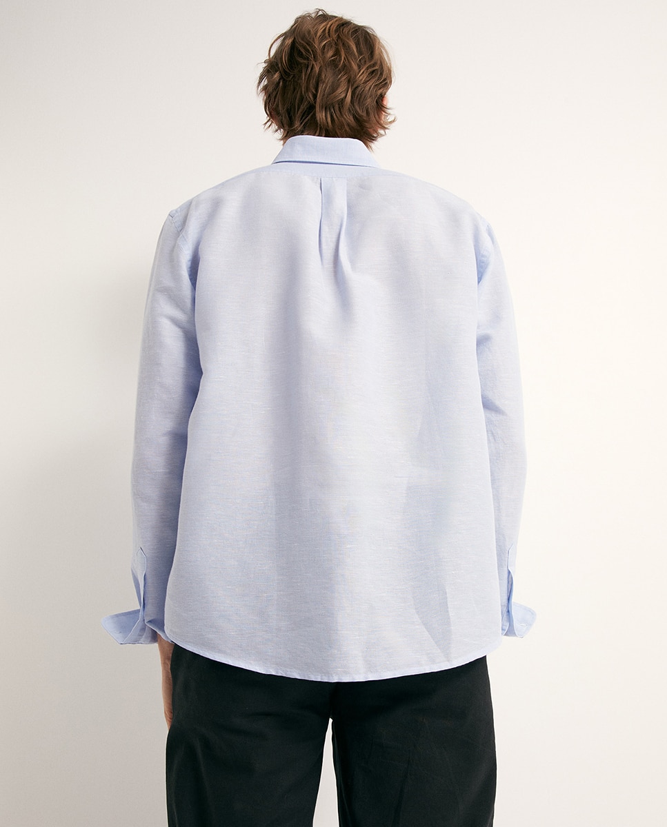 Camisa de Linho Azul-claro-7