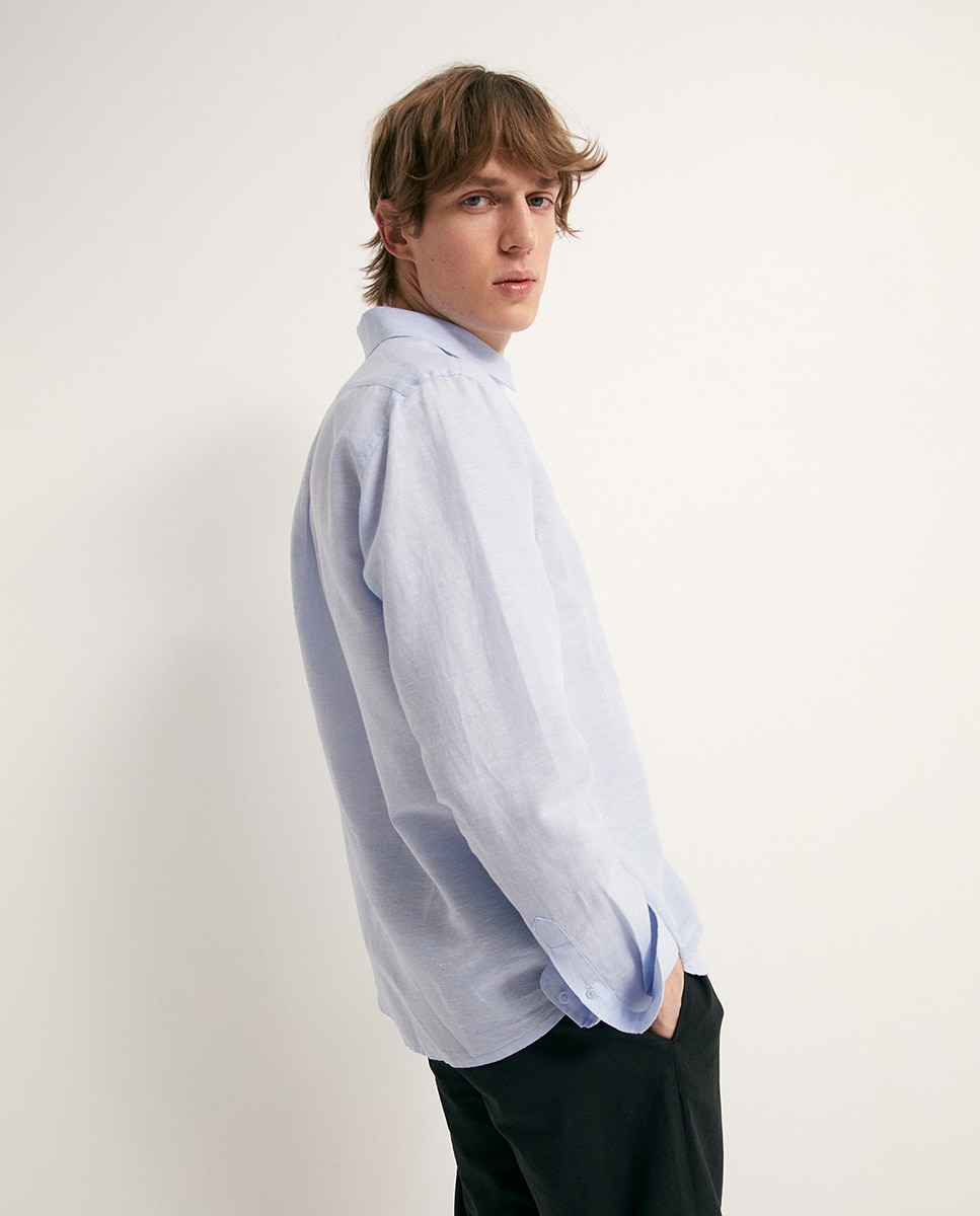 Camisa de Linho Azul-claro-8