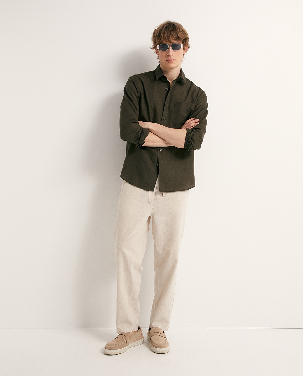 Camisa de Linho Caqui-5