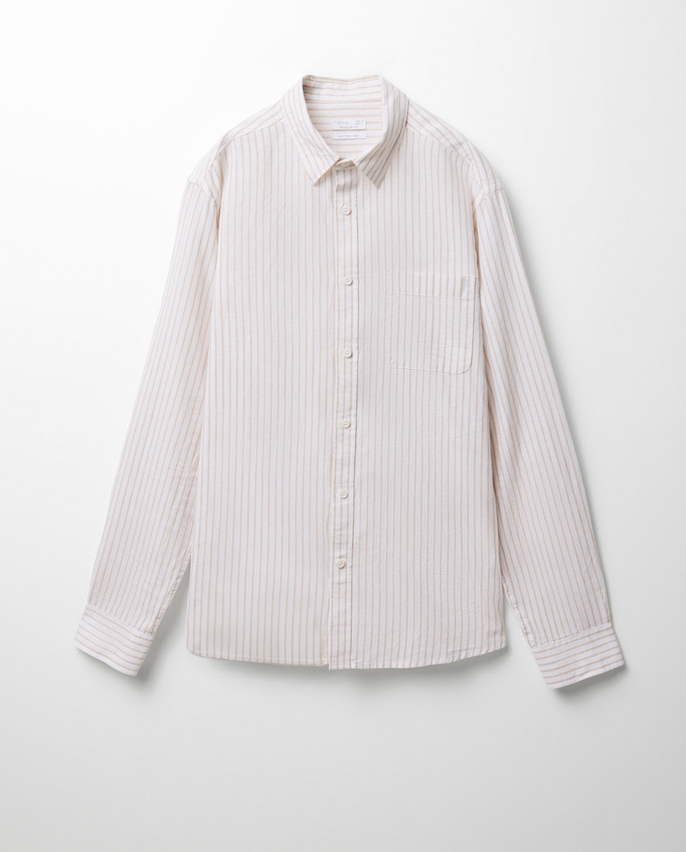 Camisa às Riscas de Linho Castanho-7