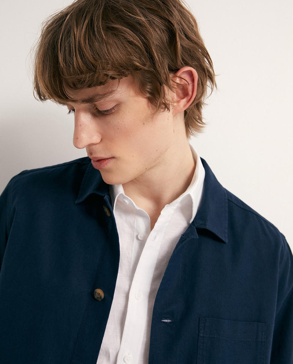 Sobrecamisa de Linho Azul-marinho-4