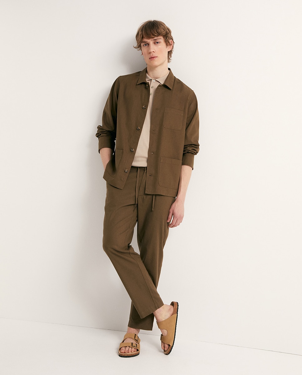 Sobrecamisa de Linho Caqui-2