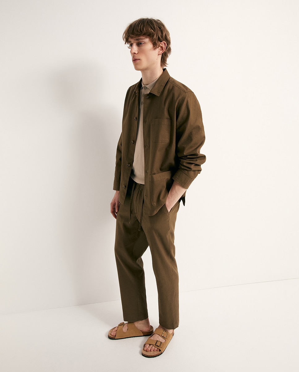 Sobrecamisa de Linho Caqui-3