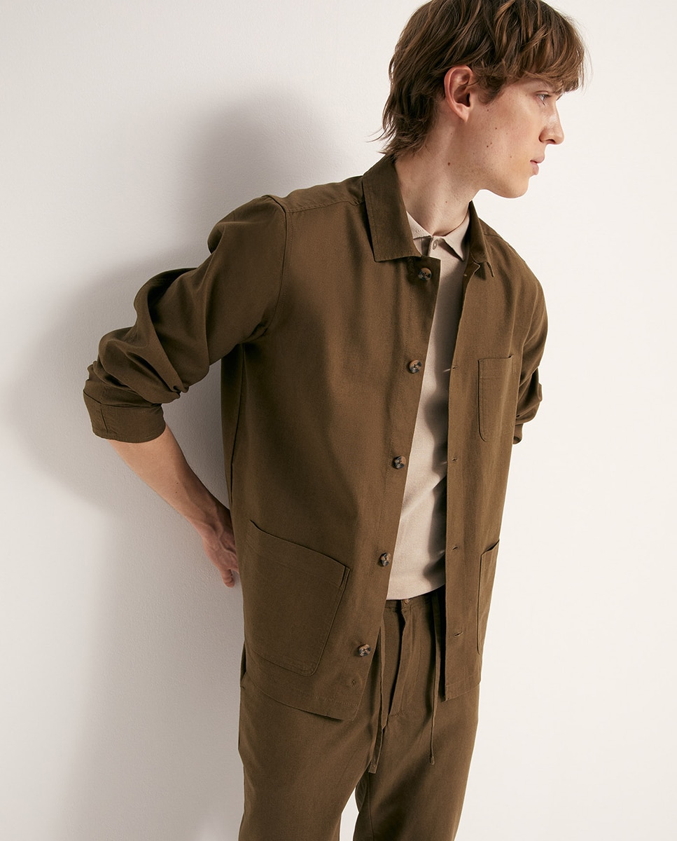 Sobrecamisa de Linho Caqui-6