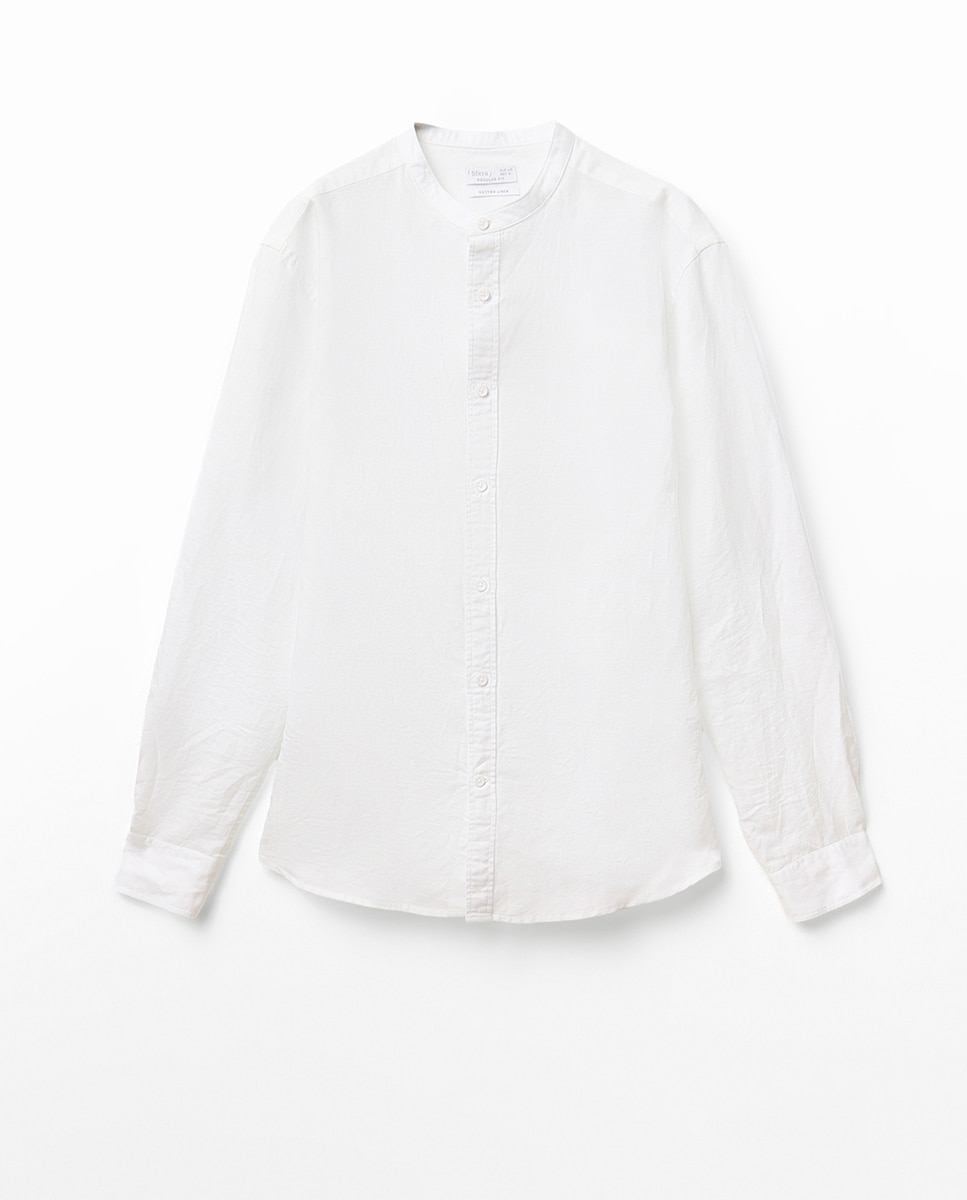 Camisa de Linho com Gola à Padre Branco-6