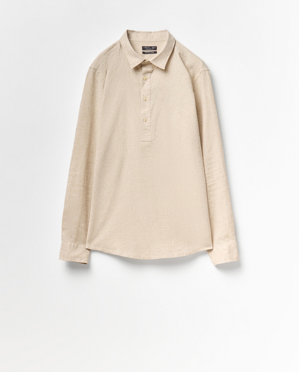 Camisa Tipo Polo de Linho Cru-6