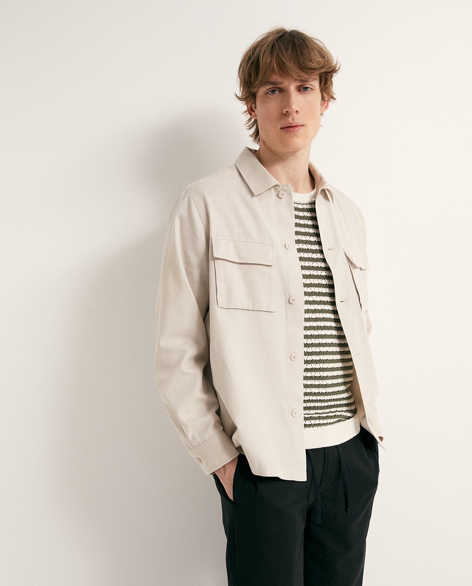 Sobrecamisa de Linho e Algodão Marfim-2