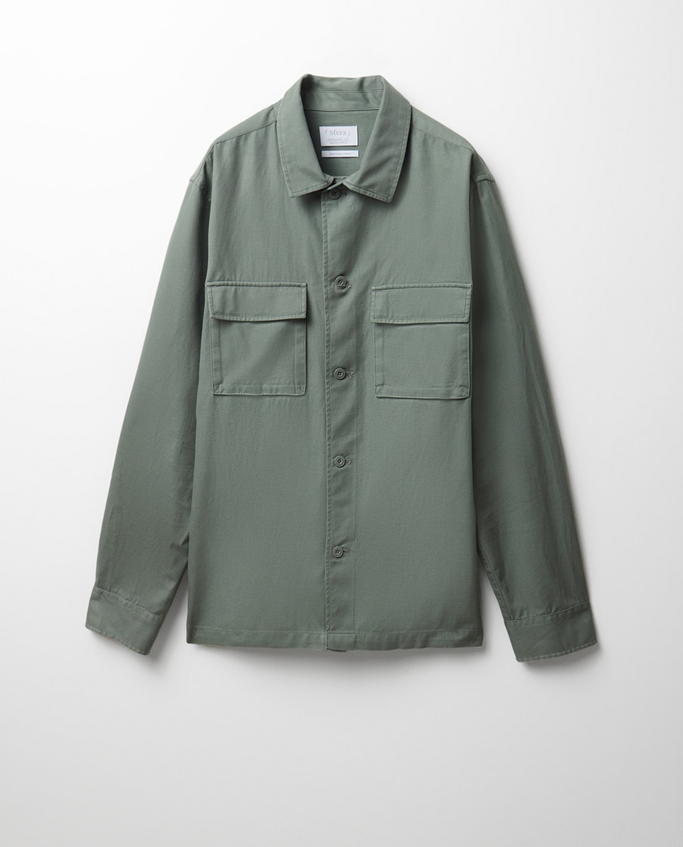 Sobrecamisa de Linho e Algodão Verde-6
