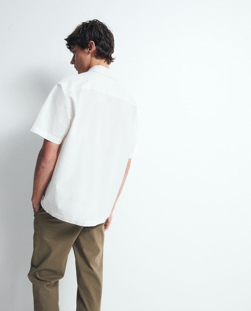 Camisa Regular aos Micro Quadrados 120 Cru-8