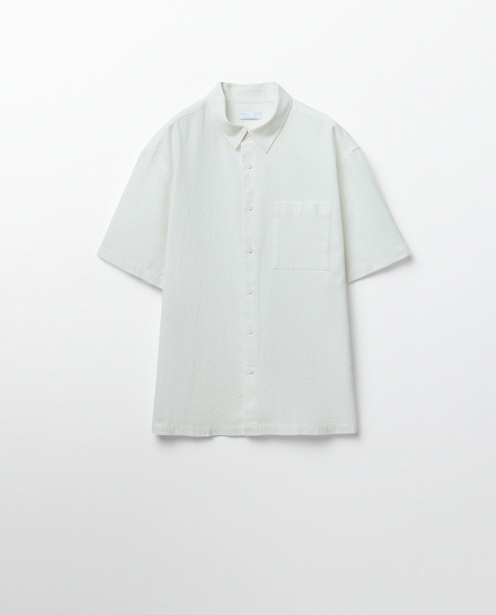 Camisa Regular aos Micro Quadrados 120 Cru-9