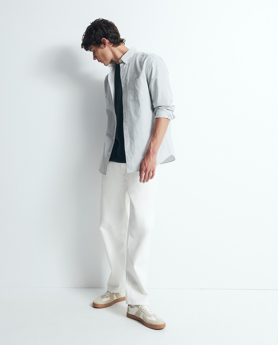 Camisa Regular Oxford às Riscas Verde-2