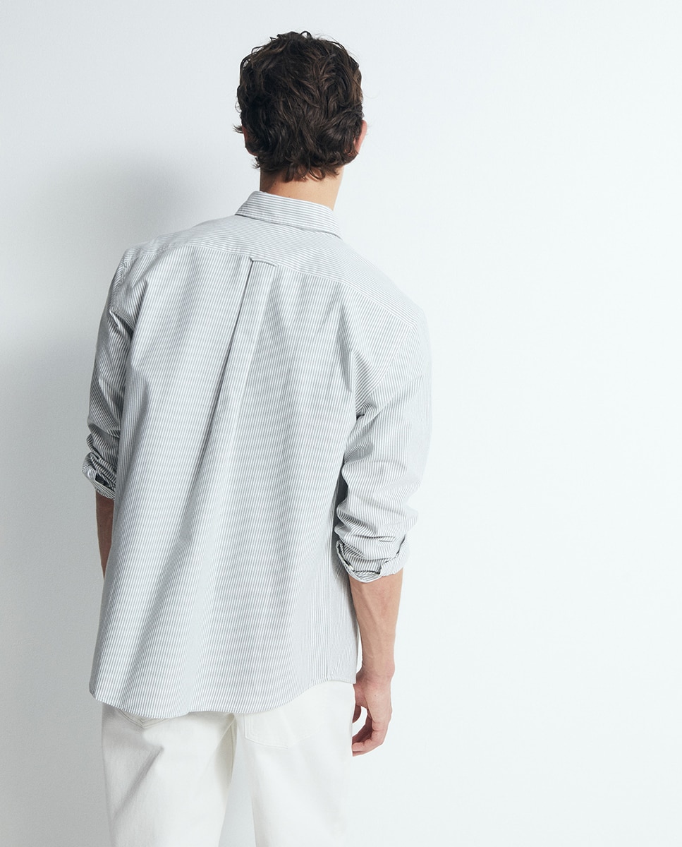 Camisa Regular Oxford às Riscas Verde-5