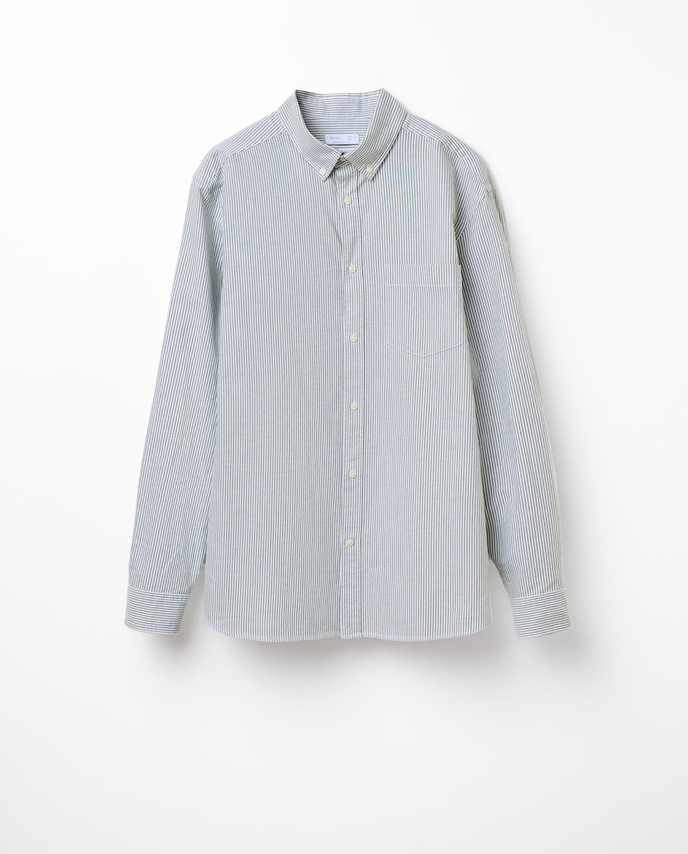 Camisa Regular Oxford às Riscas Verde-6