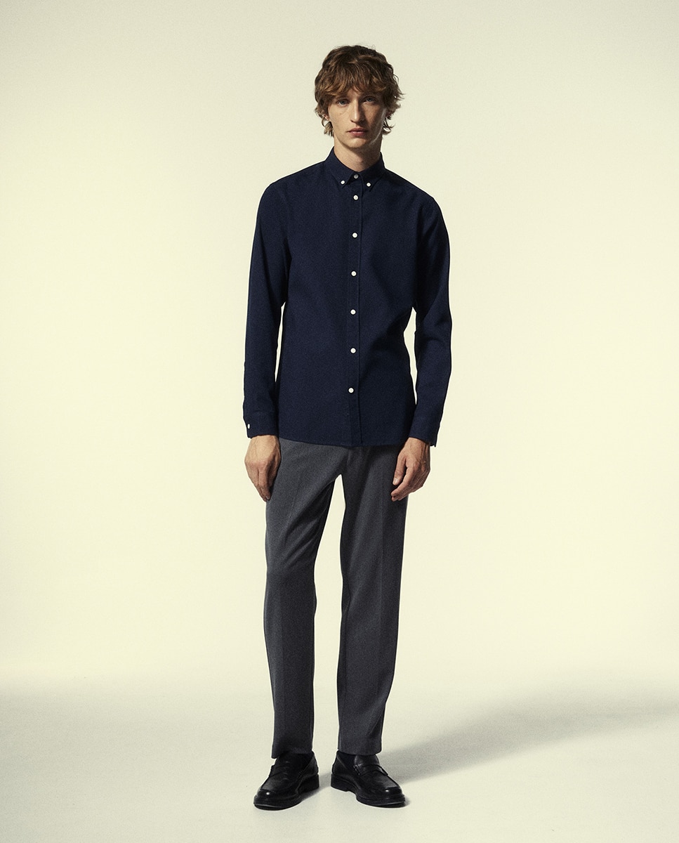 Camisa Slim com Estrutura Azul-marinho-2