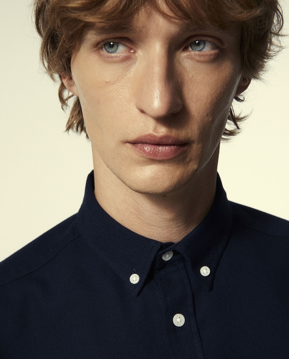 Camisa Slim com Estrutura Azul-marinho-3