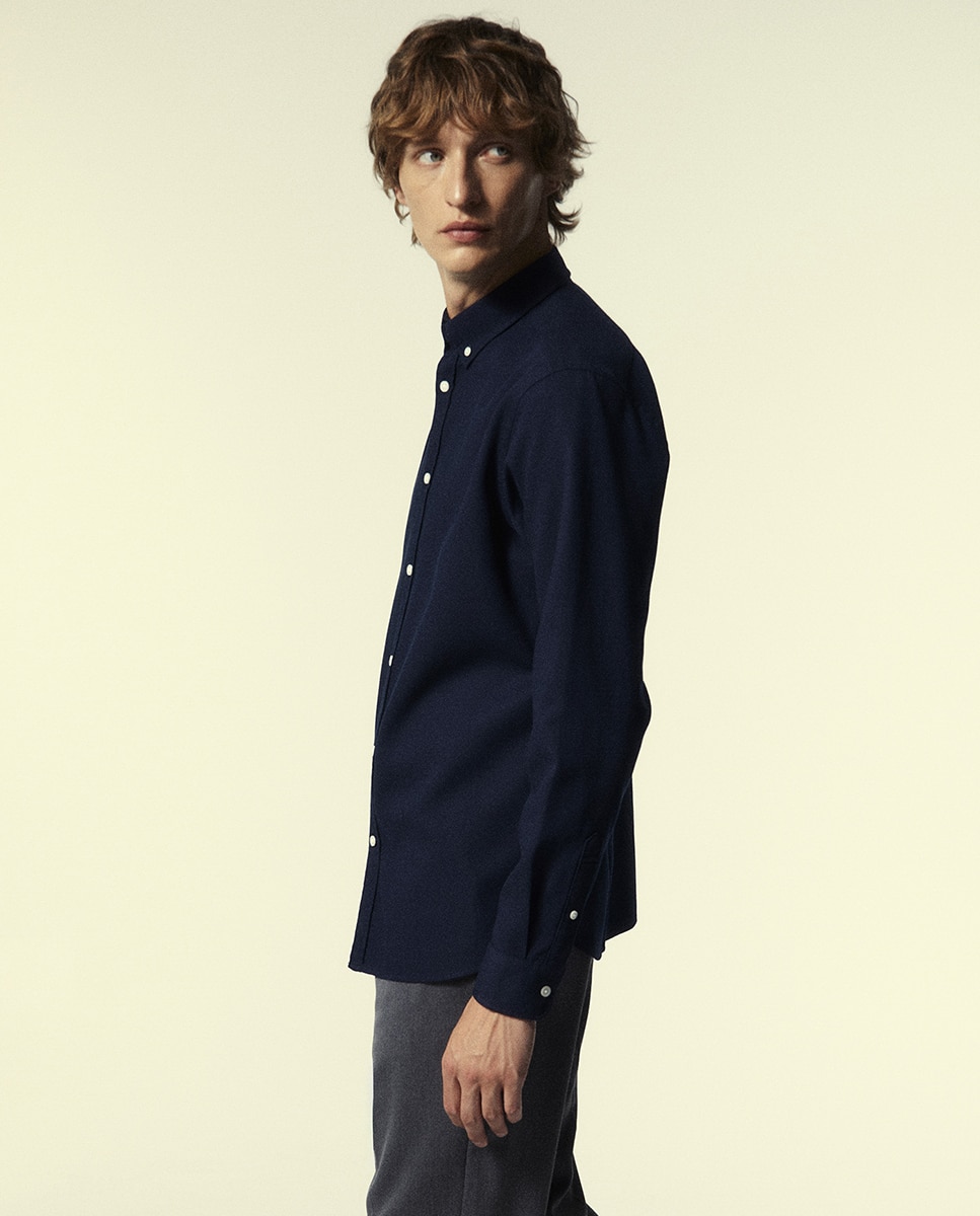 Camisa Slim com Estrutura Azul-marinho-4